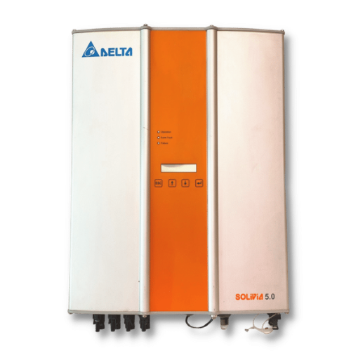 Refurbished Delta SOLIVIA 5.0 EU G3 Solar-Wechselrichter – Vorderansicht des Geräts mit robustem Design und benutzerfreundlicher Oberfläche, erhältlich bei Inverterhub.